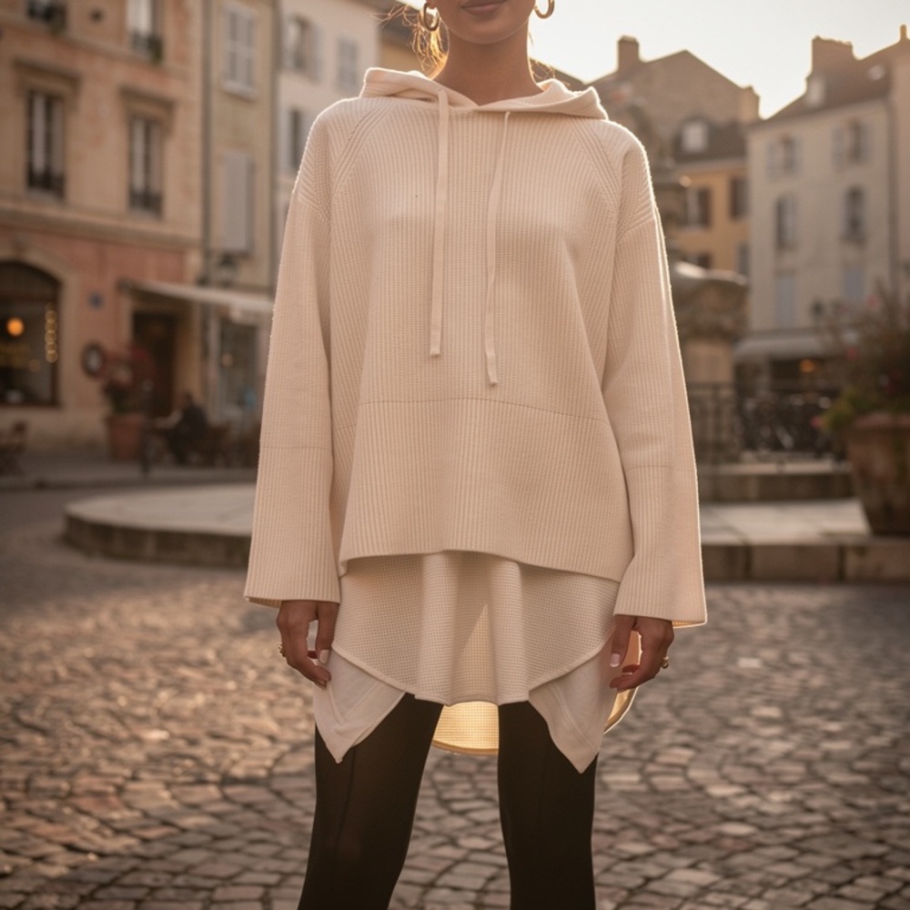 Alia Cream Layered Hoodie